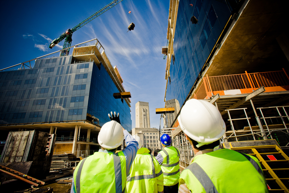 Construction professionals working on site